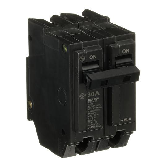 GE Q-Line® THQL2130 Type THQL Molded Case Circuit Breaker, 120/240 VAC, 30 A, 10 kA Interrupt, 2 Poles, LI/Non-Interchangeable Thermal Magnetic Trip