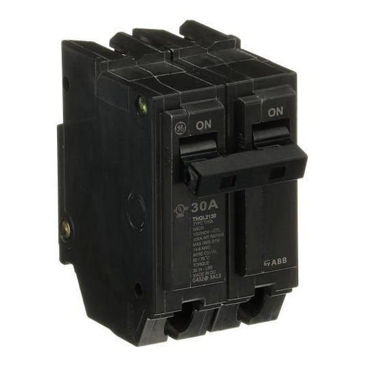 GE Q-Line® THQL2130 Type THQL Molded Case Circuit Breaker, 120/240 VAC, 30 A, 10 kA Interrupt, 2 Poles, LI/Non-Interchangeable Thermal Magnetic Trip