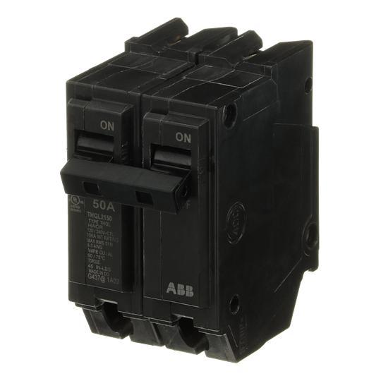 GE Q-Line® THQL2150 Type THQL Molded Case Circuit Breaker, 120/240 VAC, 50 A, 10 kA Interrupt, 2 Poles, LI/Non-Interchangeable Thermal Magnetic Trip
