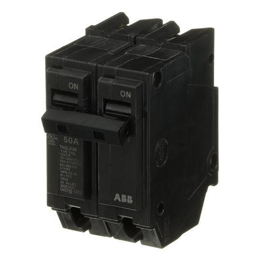 GE Q-Line® THQL2150 Type THQL Molded Case Circuit Breaker, 120/240 VAC, 50 A, 10 kA Interrupt, 2 Poles, LI/Non-Interchangeable Thermal Magnetic Trip