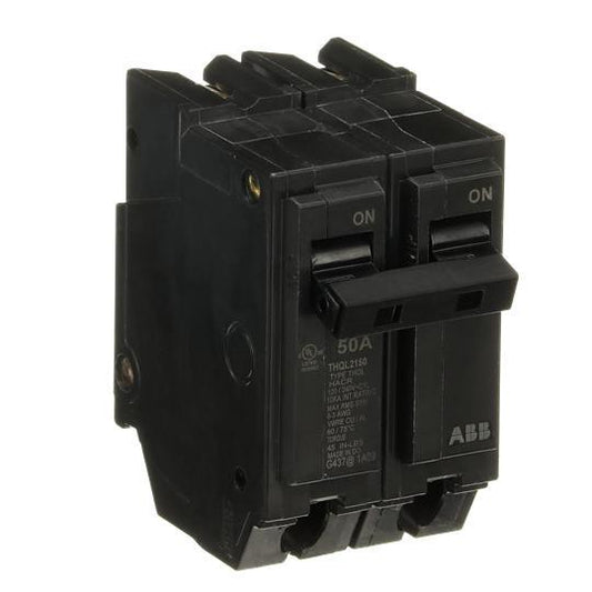 GE Q-Line® THQL2150 Type THQL Molded Case Circuit Breaker, 120/240 VAC, 50 A, 10 kA Interrupt, 2 Poles, LI/Non-Interchangeable Thermal Magnetic Trip