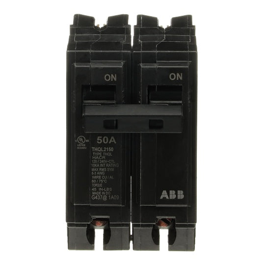 GE Q-Line® THQL2150 Type THQL Molded Case Circuit Breaker, 120/240 VAC, 50 A, 10 kA Interrupt, 2 Poles, LI/Non-Interchangeable Thermal Magnetic Trip