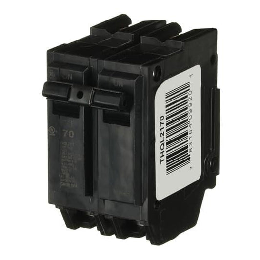 GE Q-Line® THQL2170 Type THQL Compact Molded Case Circuit Breaker, 120/240 VAC, 70 A, 10 kA Interrupt, 2 Poles, Non-Interchangeable Thermal Magnetic/LI Trip