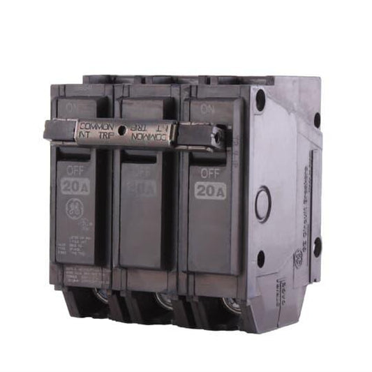 GE Q-Line® THQL32020 Type THQL Molded Case Circuit Breaker, 120/240 VAC, 20 A, 10 kA Interrupt, 3 Poles, LI/Non-Interchangeable Thermal Magnetic Trip