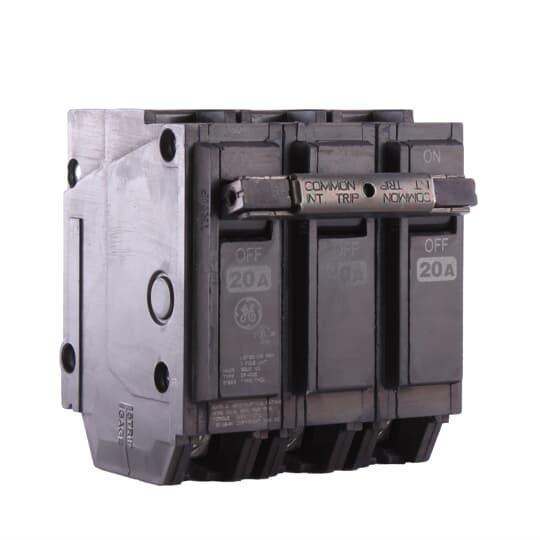 GE Q-Line® THQL32020 Type THQL Molded Case Circuit Breaker, 120/240 VAC, 20 A, 10 kA Interrupt, 3 Poles, LI/Non-Interchangeable Thermal Magnetic Trip