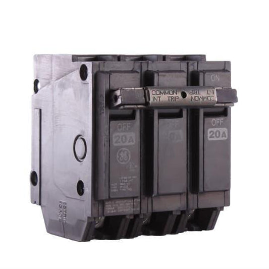 GE Q-Line® THQL32020 Type THQL Molded Case Circuit Breaker, 120/240 VAC, 20 A, 10 kA Interrupt, 3 Poles, LI/Non-Interchangeable Thermal Magnetic Trip