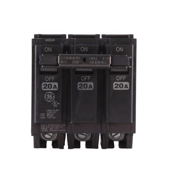 GE Q-Line® THQL32020 Type THQL Molded Case Circuit Breaker, 120/240 VAC, 20 A, 10 kA Interrupt, 3 Poles, LI/Non-Interchangeable Thermal Magnetic Trip