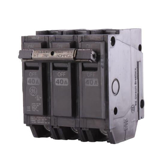 GE Q-Line® THQL32040 Type THQL Molded Case Circuit Breaker, 120/240 VAC, 40 A, 10 kA Interrupt, 3 Poles, LI/Non-Interchangeable Thermal Magnetic Trip