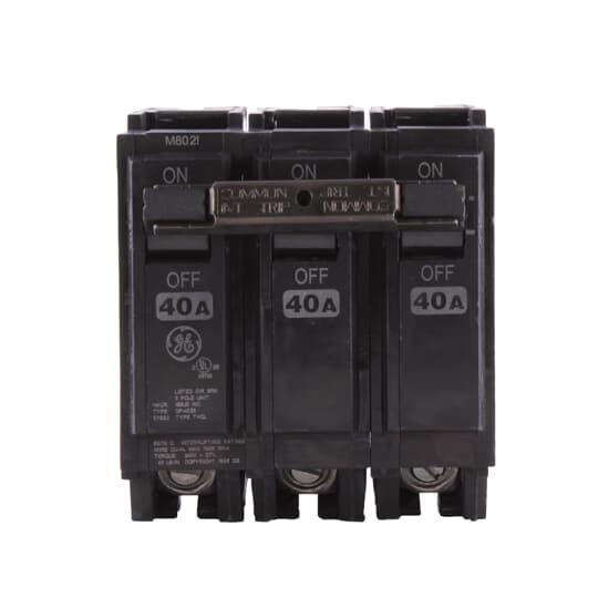 GE Q-Line® THQL32040 Type THQL Molded Case Circuit Breaker, 120/240 VAC, 40 A, 10 kA Interrupt, 3 Poles, LI/Non-Interchangeable Thermal Magnetic Trip