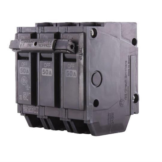 GE Q-Line® THQL32050 Type THQL Molded Case Circuit Breaker, 120/240 VAC, 50 A, 10 kA Interrupt, 3 Poles, LI/Non-Interchangeable Thermal Magnetic Trip