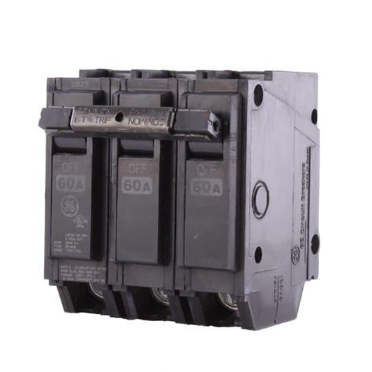 GE Q-Line® THQL32060 Type THQL Compact Molded Case Circuit Breaker, 240 VAC, 60 A, 10 kA Interrupt, 3 Poles, Non-Interchangeable Thermal Magnetic/LI Trip
