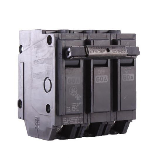 GE Q-Line® THQL32060 Type THQL Compact Molded Case Circuit Breaker, 240 VAC, 60 A, 10 kA Interrupt, 3 Poles, Non-Interchangeable Thermal Magnetic/LI Trip