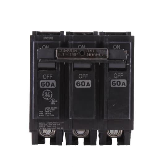 GE Q-Line® THQL32060 Type THQL Compact Molded Case Circuit Breaker, 240 VAC, 60 A, 10 kA Interrupt, 3 Poles, Non-Interchangeable Thermal Magnetic/LI Trip