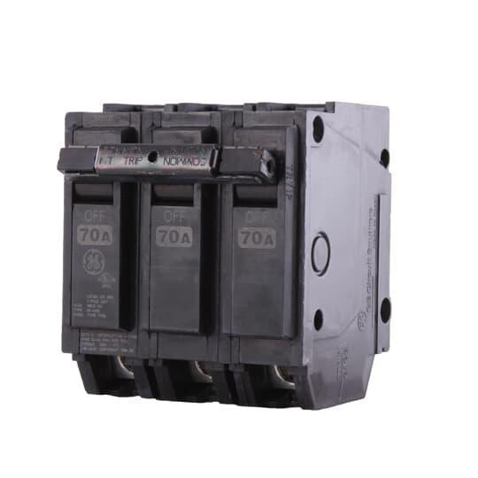 GE Q-Line® THQL32070 Type THQL Compact Molded Case Circuit Breaker, 240 VAC, 70 A, 10 kA Interrupt, 3 Poles, Non-Interchangeable Thermal Magnetic/LI Trip