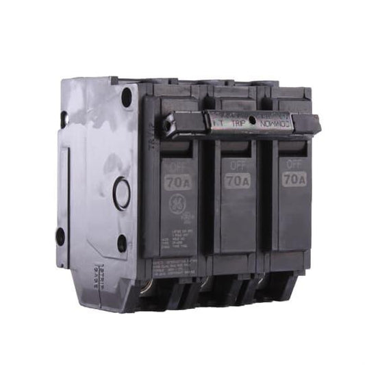 GE Q-Line® THQL32070 Type THQL Compact Molded Case Circuit Breaker, 240 VAC, 70 A, 10 kA Interrupt, 3 Poles, Non-Interchangeable Thermal Magnetic/LI Trip