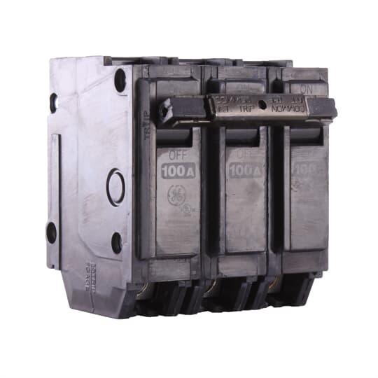 GE Q-Line® THQL32100 Molded Case Circuit Breaker, 120/240 VAC, 100 A, 10 kA Interrupt, 3 Poles, LI/Non-Interchangeable Thermal Magnetic Trip