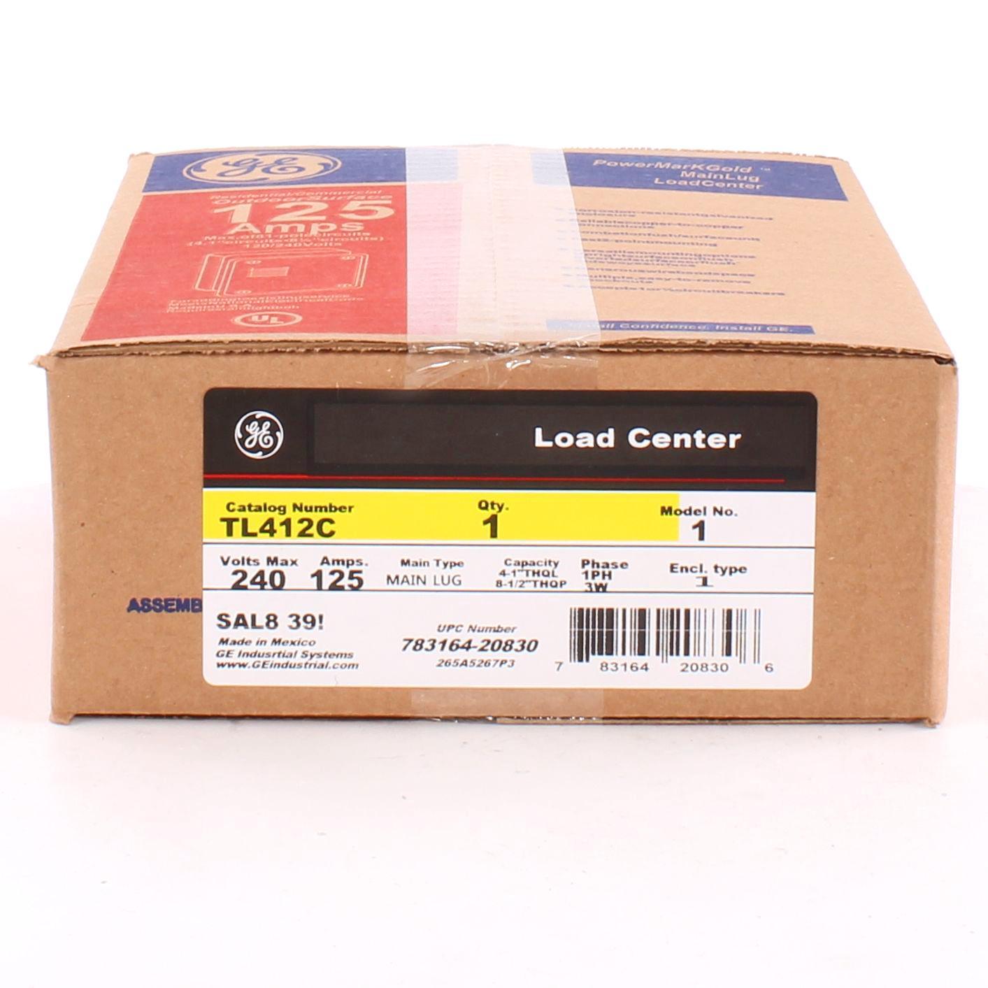 GE PowerMark Gold TL412C TL Series 1-Phase Combination Standard Main Lug Load Center, 120/240 VAC, 125 A, 10 kA Interrupt