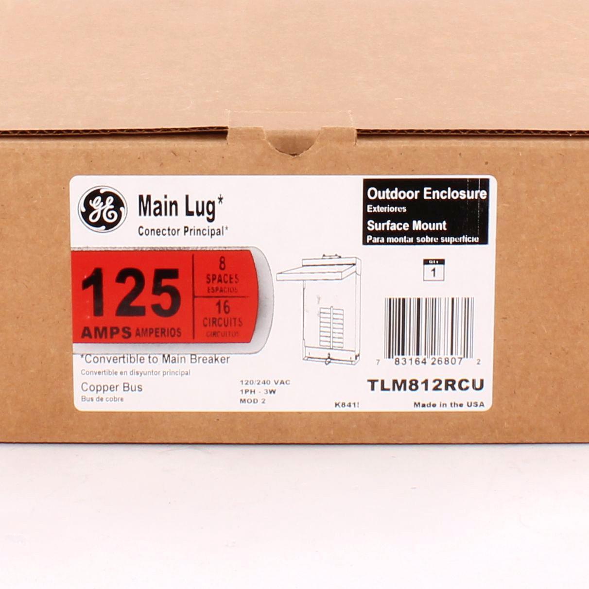 GE PowerMark Gold Industrial Solutions TLM812RCU 1-Phase Standard Convertible Main Lug Loadcenter, 120/240 VAC, 125 A, 1 Pole, 22 kA Interrupt