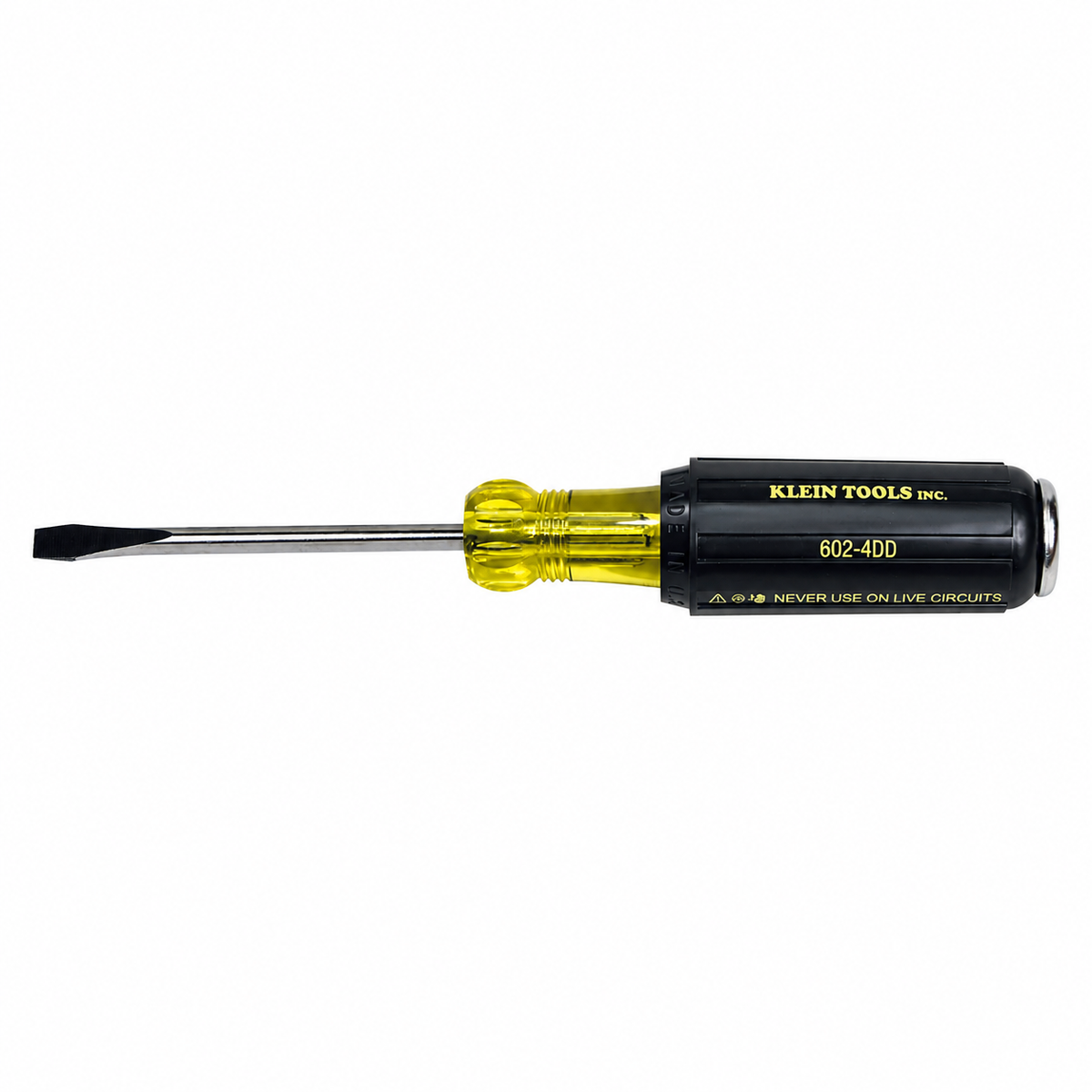 Klein® 602-4DD Demolition Screwdriver, 1/4 in Cabinet Point, Metal Shank, 9 in OAL, Acetate Handle, Polished Chrome