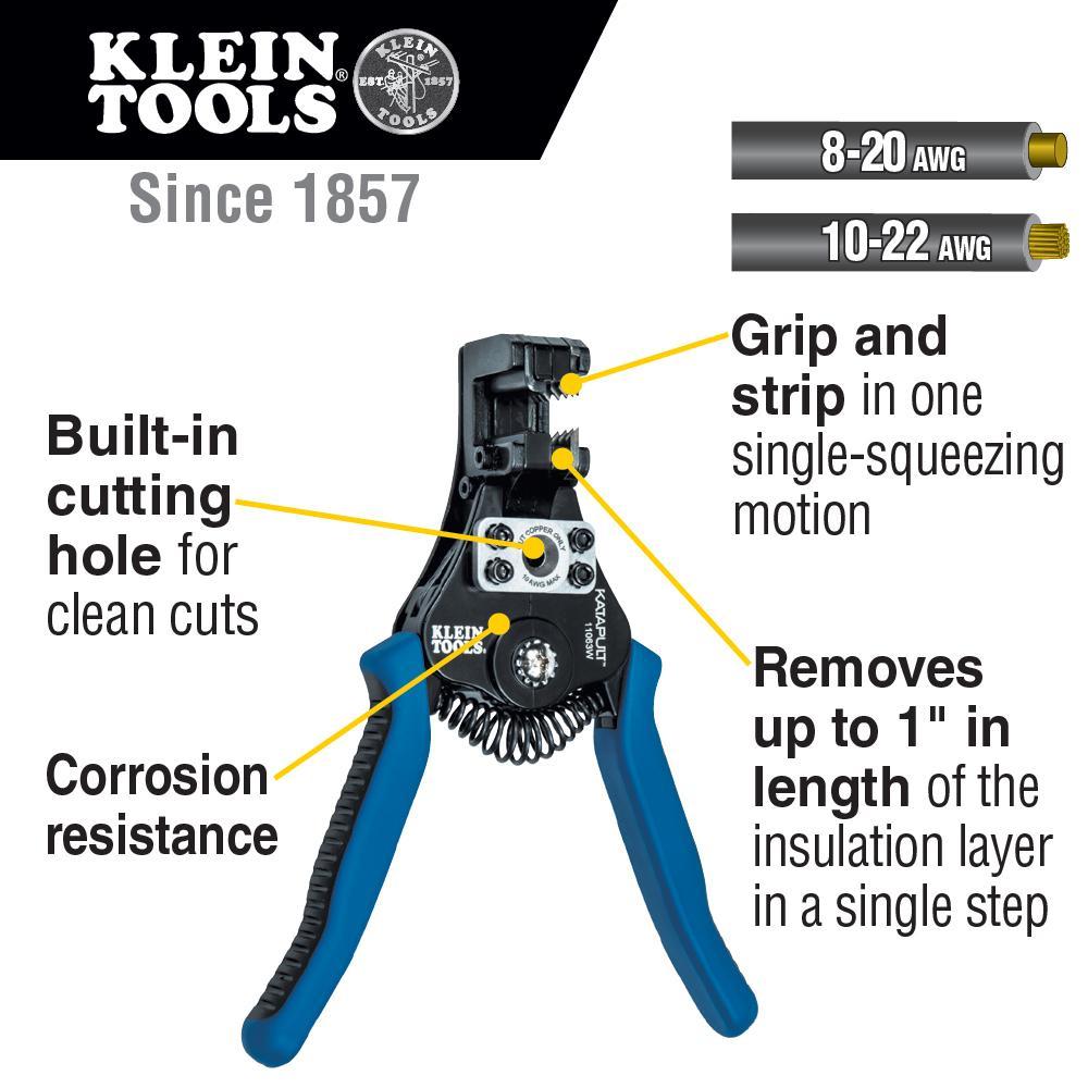 Klein® 11063W Wire Stripper/Cutter, 20 to 8 AWG Solid/Stranded Cable, 6.594 in OAL, Cast Alloy Body