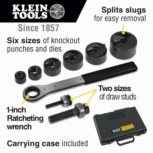 Klein® 53732SEN Split Slug Knockout Punch Set, For Use With 1/2 in, 3/4 in, 1 in, 1-1/4 in, 1-1/2 in and 2 in Conduit, 1 in Conduit/Pipe, Mild Steel