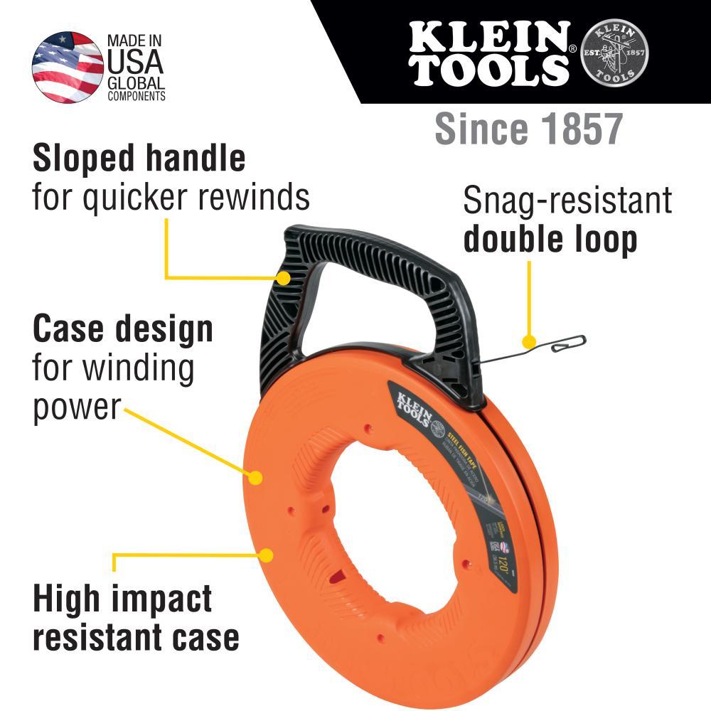 Klein® 56333 Steel Fish Tape, 1/8-In × 120-Ft