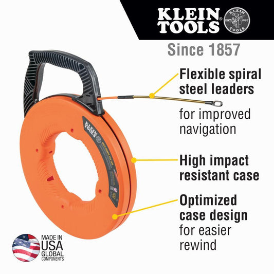 Klein® 56380 Multi-Groove Fiberglass Fish Tape, 100-Ft