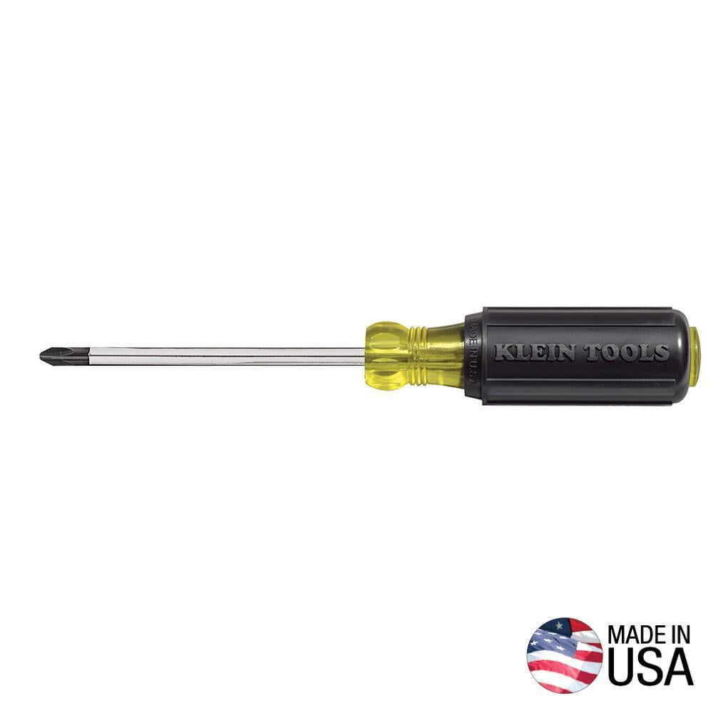 Klein® Cushion-Grip 603-4 Screwdriver, #2 Phillips Point, Steel Shank, 8-1/4 in OAL, Acetate Handle, Polished Chrome, ANSI/ASME Specified