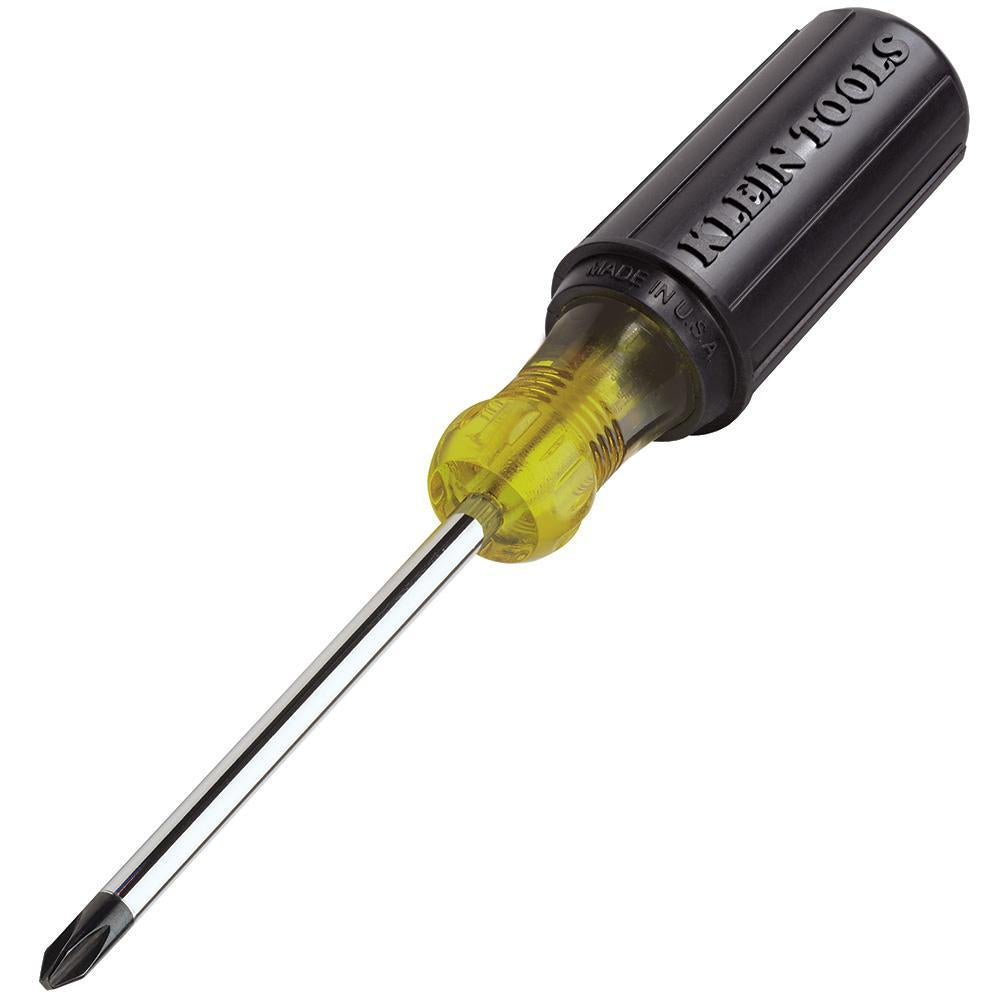 Klein® Cushion-Grip 603-4 Screwdriver, #2 Phillips Point, Steel Shank, 8-1/4 in OAL, Acetate Handle, Polished Chrome, ANSI/ASME Specified