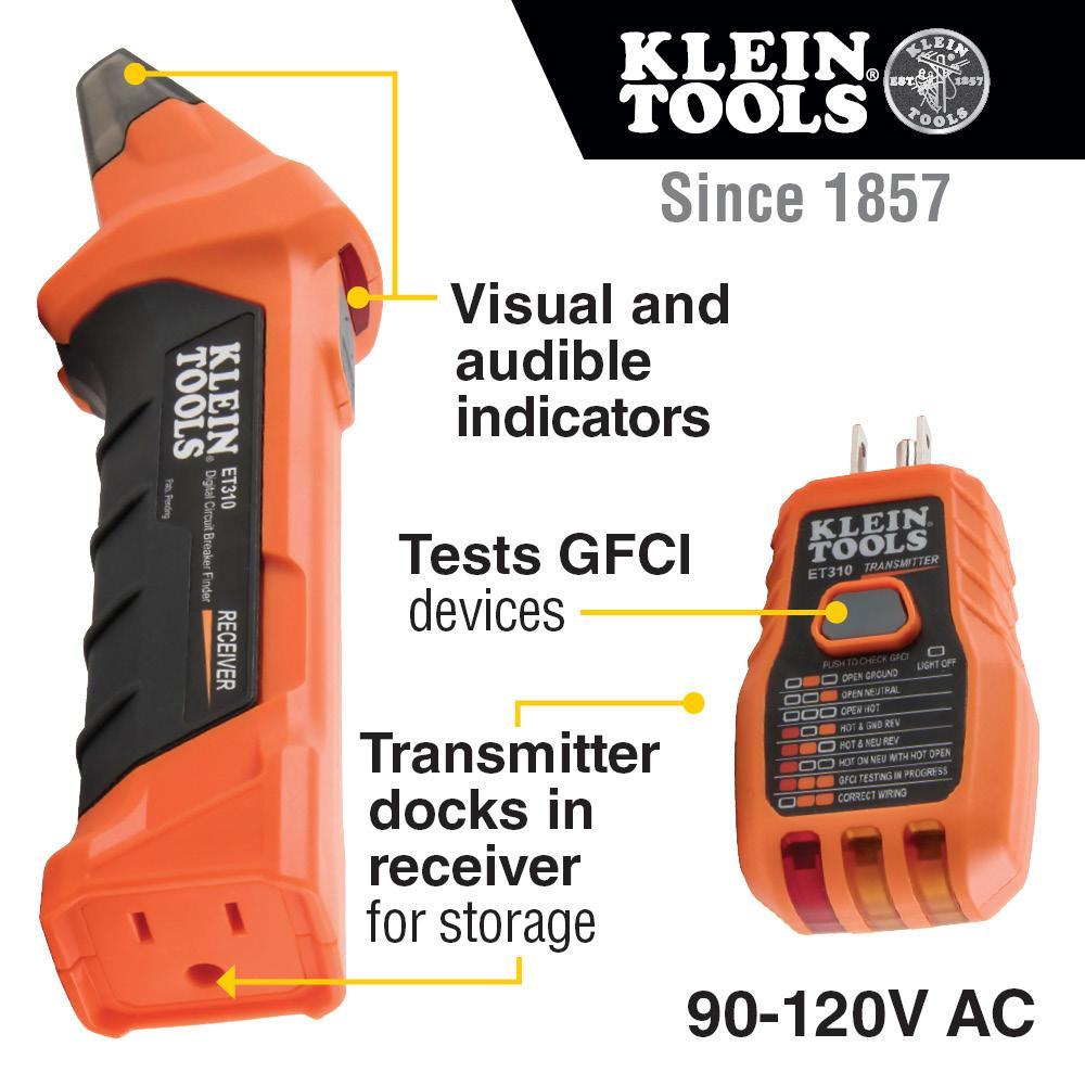 Klein® ET310 Digital Circuit Breaker Finder, 90 to 120 VAC, PC/PC-ABS