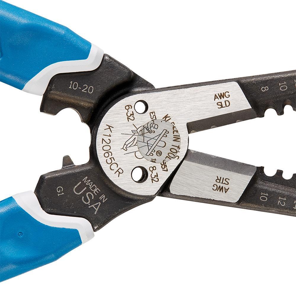 Klein® Klein-Kurve K12065CR Heavy Duty Wire Stripper/Cutter/Crimper Multi-Tool With (6) Stripping Holes, 18 to 8 AWG, 20 to 10 AWG, 8.3 in OAL, 32 to 6 AWG, 32 to 8 AWG Shearing, Forged Steel Body