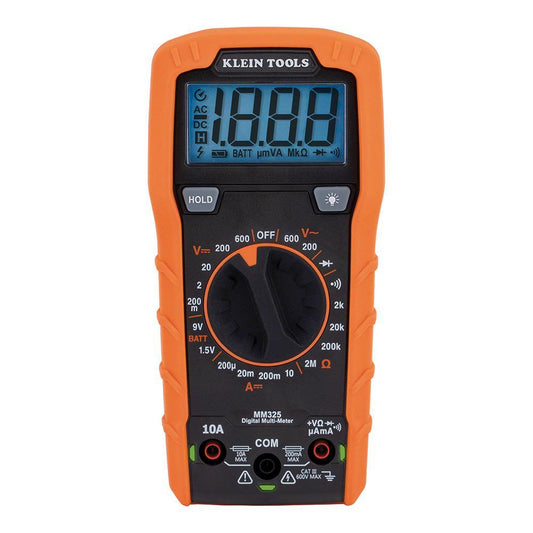 Klein® MM325 Manual-Ranging Multimeter, 600 VAC/VDC, 10 A, 2 mOhm, LCD Display