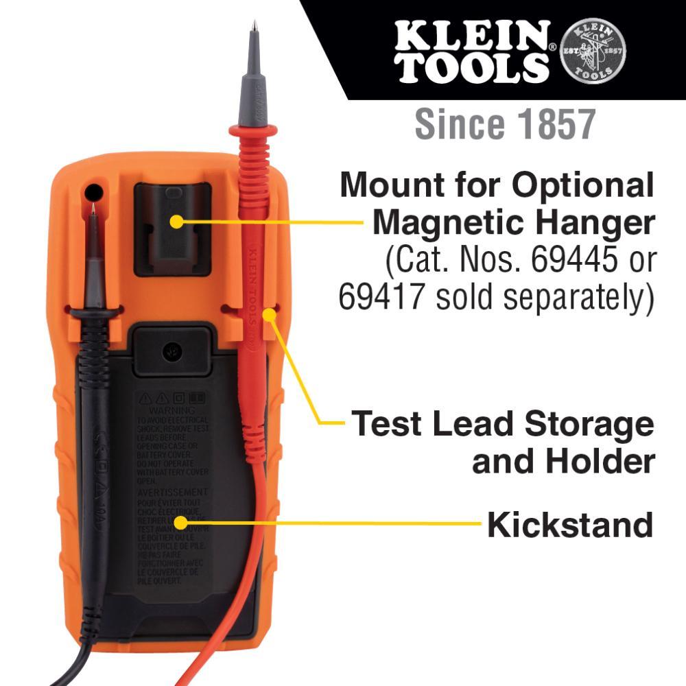 Klein® MM325 Manual-Ranging Multimeter, 600 VAC/VDC, 10 A, 2 mOhm, LCD Display
