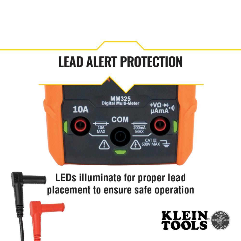 Klein® MM325 Manual-Ranging Multimeter, 600 VAC/VDC, 10 A, 2 mOhm, LCD Display