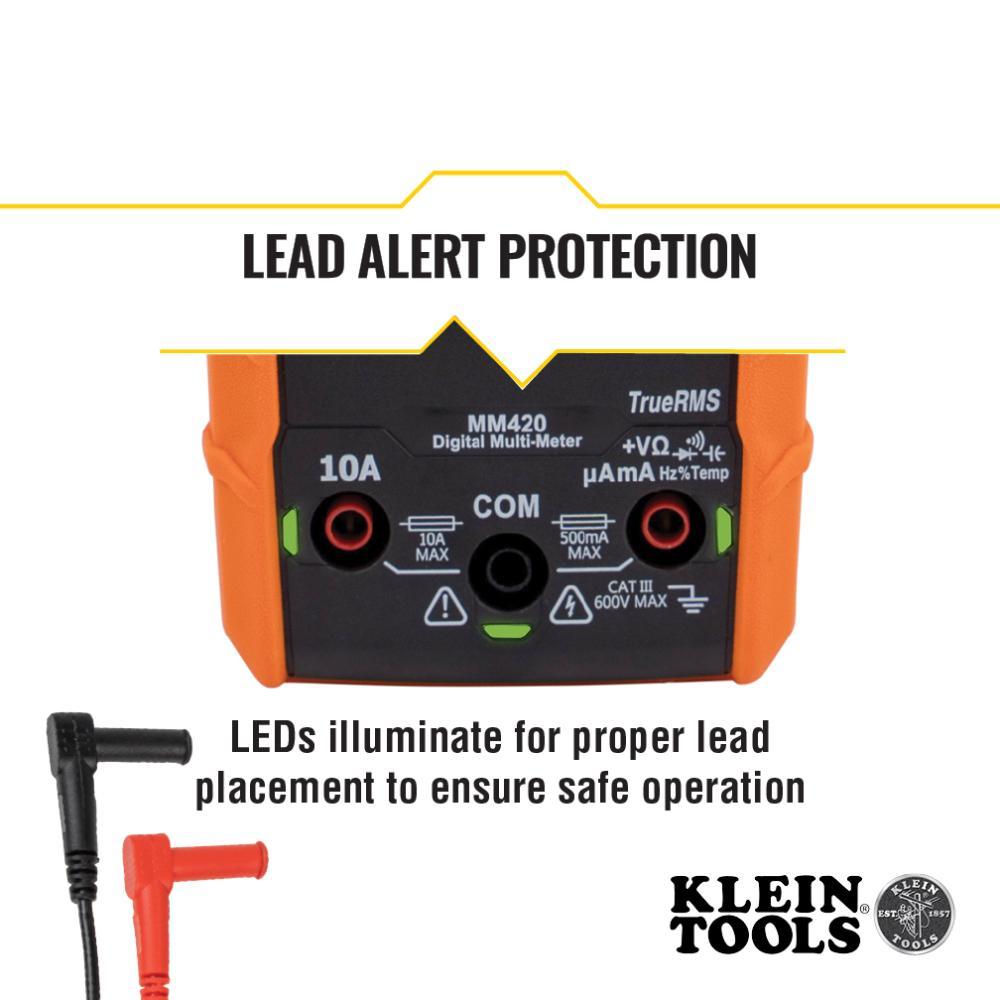 Klein® MM420 Auto-Ranging Multimeter, 600 VAC/VDC, 10 A, 50 mOhm, LCD Display