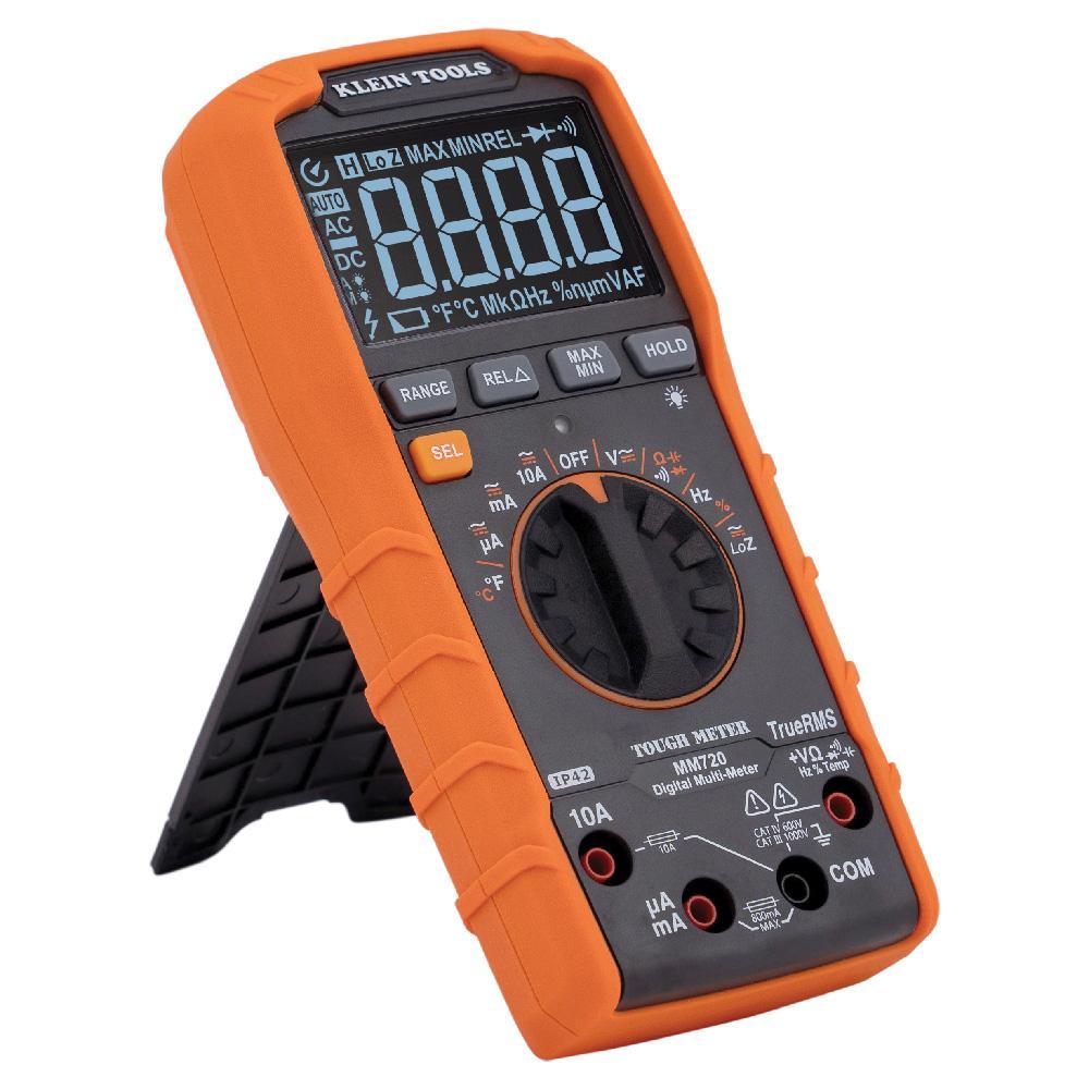 Klein® MM720 Auto-Ranging Multimeter, 1000 VAC/VDC, 10 A, 60 mOhm, LCD Display