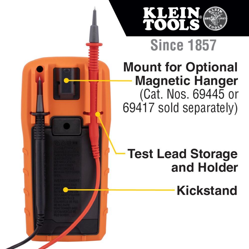 Klein® MM720 Auto-Ranging Multimeter, 1000 VAC/VDC, 10 A, 60 mOhm, LCD Display