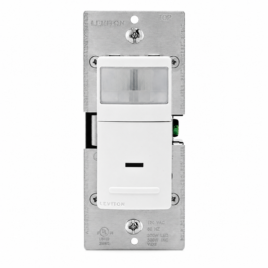 Leviton® Decora® IPS05-1LZ 1-Pole Relay Occupancy Sensor, 120 VAC, PIR Sensor, 900 sq-ft Coverage, 180 deg Viewing, Wall Mount
