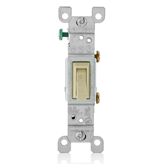 Leviton® 1451-2I Grounding Toggle Switch, 120 VAC, 15 A, 1/2, 2 hp Power Rating, SP Contact
