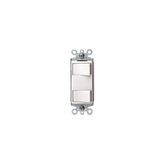 Leviton® Decora® 1754-2W Dual Grounding Combination Switch With Screw Terminals, Push-In Wiring, 15/20 A, 120 VAC, 1 Poles