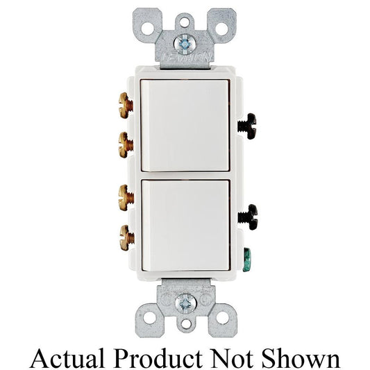 Leviton® Decora® 1755-2W Traditional 3-Way Grounding Combination Switch With Grounding Lead Screw Terminal, Push-In Wiring, 15/20 A, 120 VAC, 1 Poles