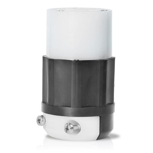 Leviton® Black & White® 2613 1-Phase Grounding Cable Mount Locking Connector, 125 VAC, 30 A, 2 Poles, 3 Wires, Black/White