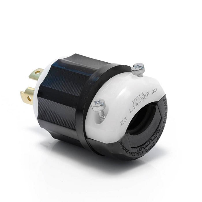 Leviton® 2711 3-Phase Grounding Cable Mount Locking Plug, 125/250 VAC, 30 A, 3 Poles, 4 Wires, Black/White
