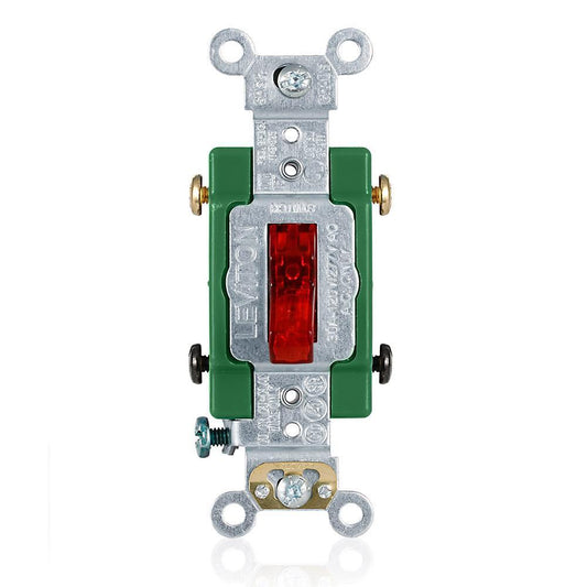 Leviton® 3032-PLR Illuminated ON Self-Grounding Toggle Switch, 120 VAC, 30 A, 2 hp Power Rating, DP Contact