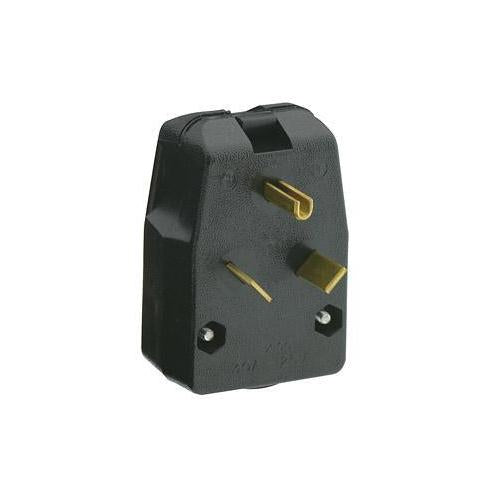 Leviton® 830-E Angle Grounding Straight Blade Plug, 125 VAC, 30 A, 2 Poles, 3 Wires, Black