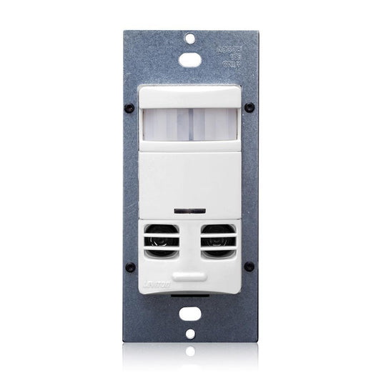 Leviton® Decora® OSSMT-GDW 1-Pole Field Configurable Self Adjusting Occupancy Sensor, 120/230/277/347 VAC, Multi-Technology/PIR/Ultrasonic Sensor, 2400 sq-ft Coverage, 180 deg Viewing, Wall Mount