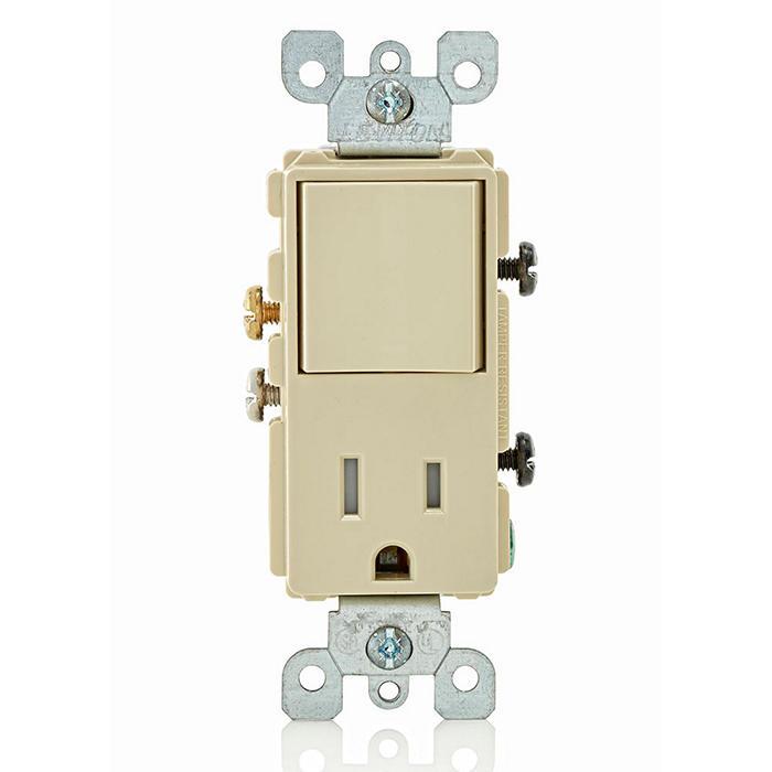 Leviton® Decora® Plug Into Safety® T5625-I Tamper-Resistant Combination Receptacle Switch, 12/15 A, 120/125 VAC, 60 Hz, 1 Poles
