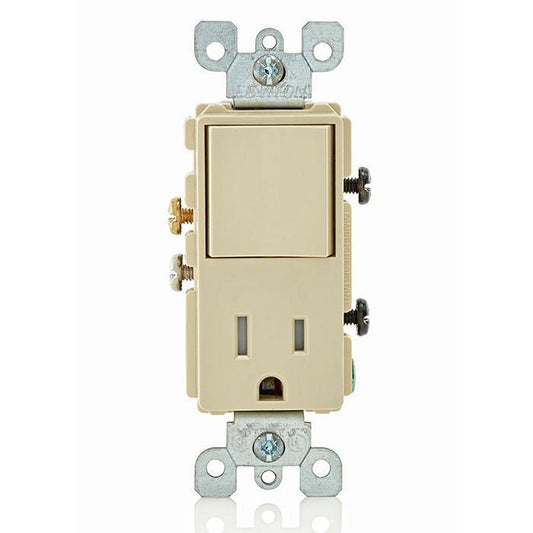 Leviton® Decora® Plug Into Safety® T5625-I Tamper-Resistant Combination Receptacle Switch, 12/15 A, 120/125 VAC, 60 Hz, 1 Poles