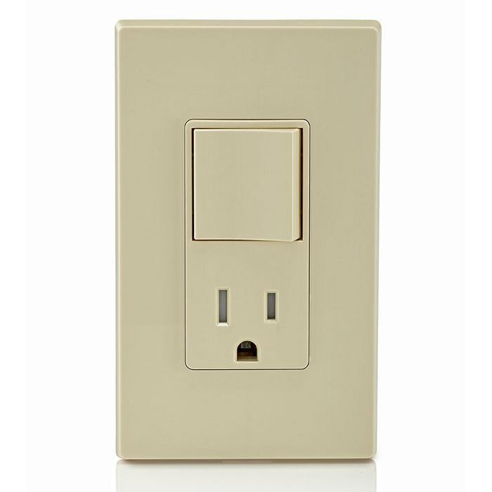 Leviton® Decora® Plug Into Safety® T5625-I Tamper-Resistant Combination Receptacle Switch, 12/15 A, 120/125 VAC, 60 Hz, 1 Poles