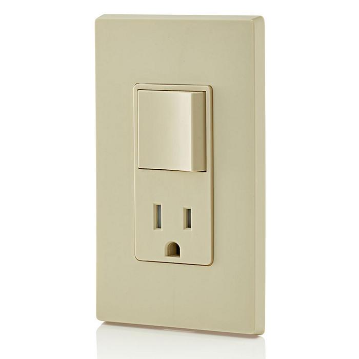 Leviton® Decora® Plug Into Safety® T5625-I Tamper-Resistant Combination Receptacle Switch, 12/15 A, 120/125 VAC, 60 Hz, 1 Poles